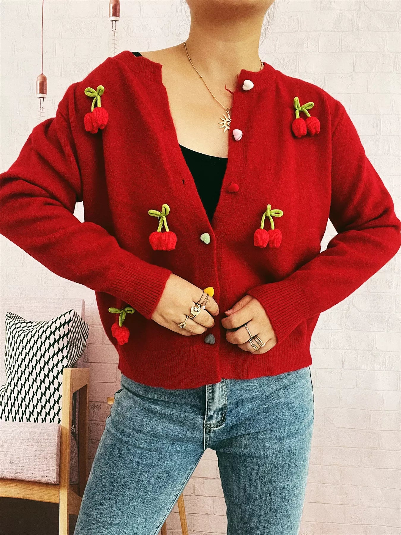 Flower Button Up Long Sleeve Cardigan