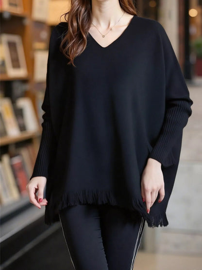 Raw Hem V-Neck Sweater