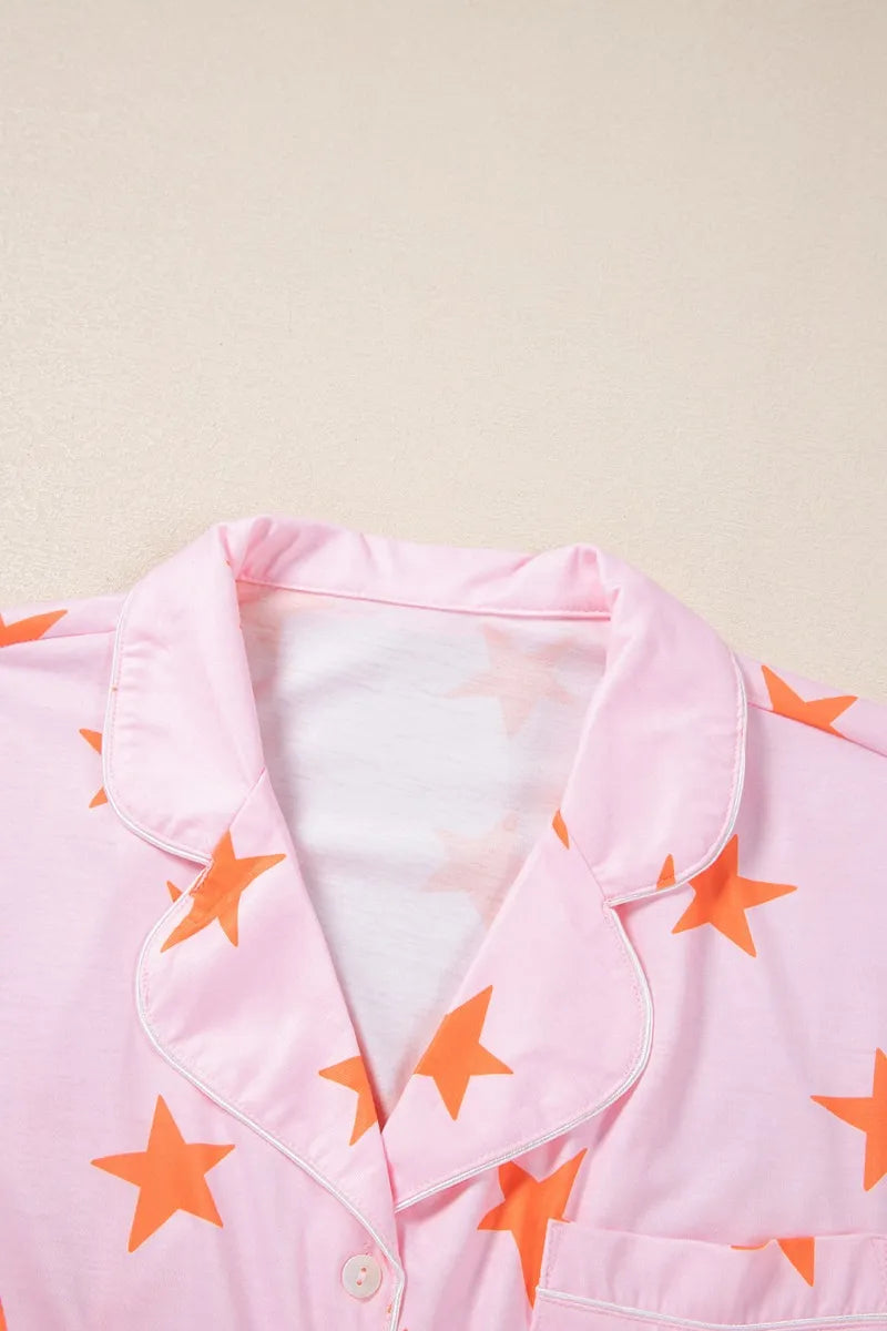 Star Print Short Sleeve Shirt and Shorts Set