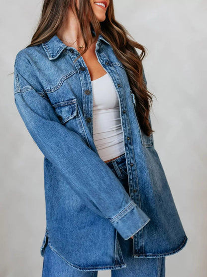 Snap Down Dropped Shoulder Denim Jacket