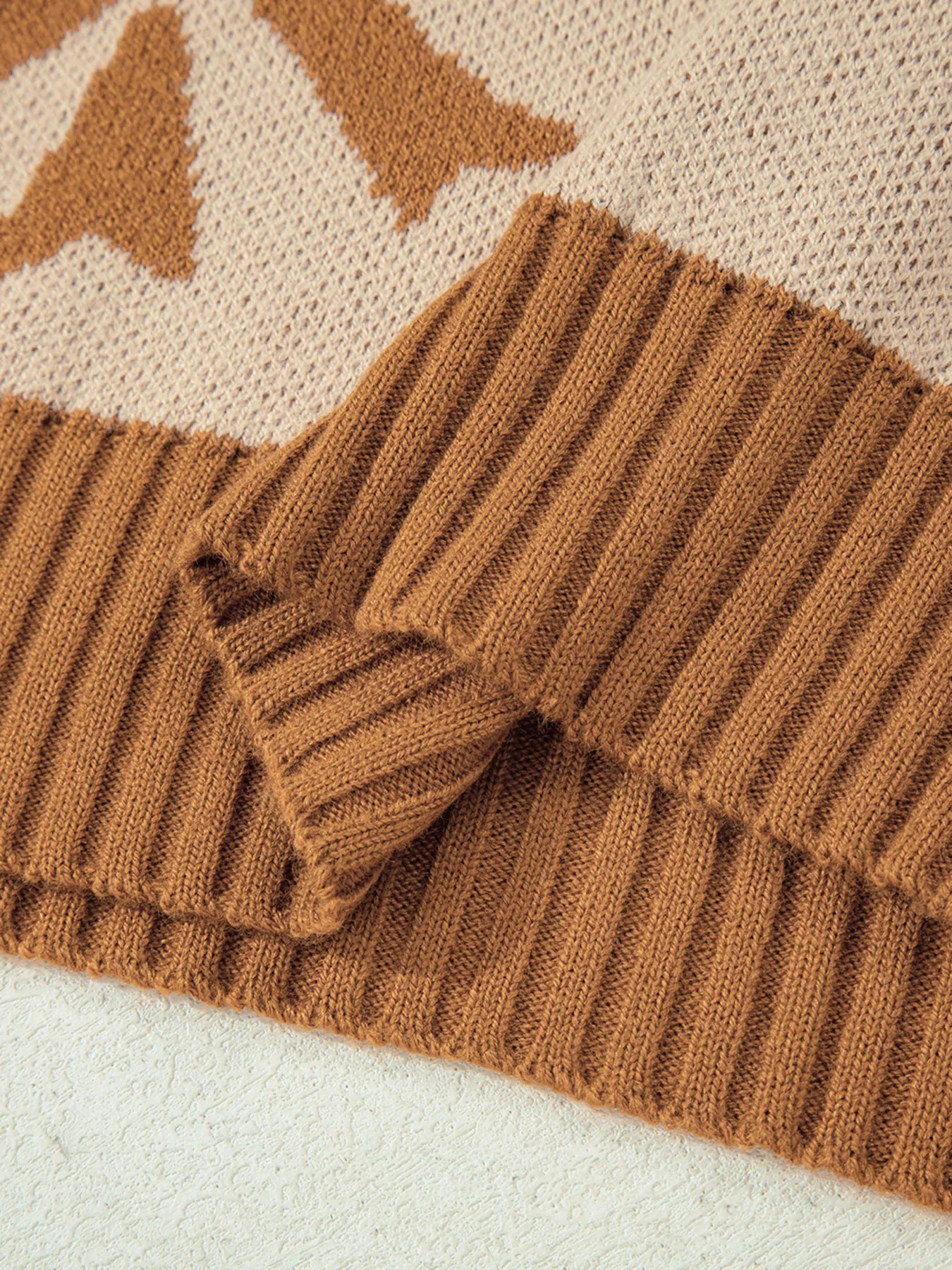 Ribbon Bow Checkered Striped Sleeve Drop Shoulder Sweater