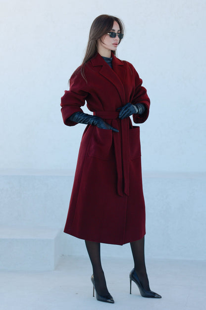 Angelina Cashmere Wool Blend Overcoat Bordeaux