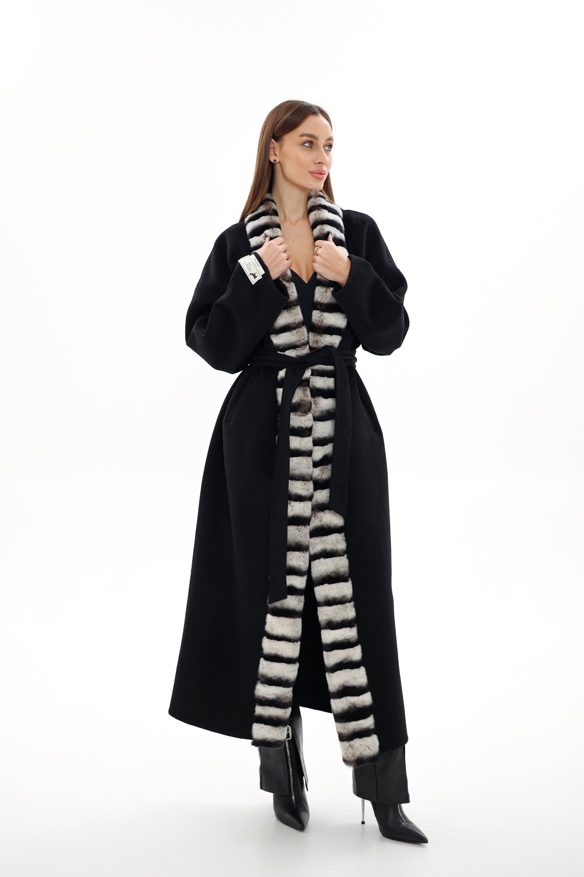 Genuine French Orylag Fur Italian Cashmere Wool Coat