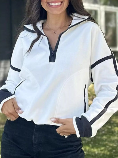 Half Zip Dropped Shoulder Sweatshirt White