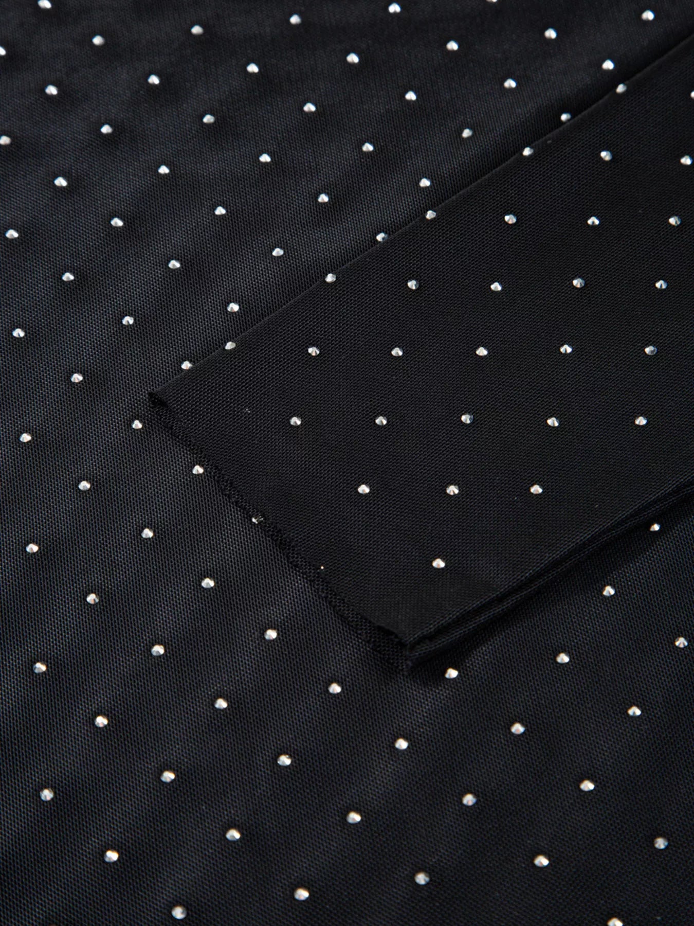 Rhinestone Embellished Mesh Long Sleeve Top