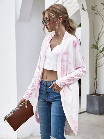 Tie-Dye Oversized Open Front Cardigan Blush Pink