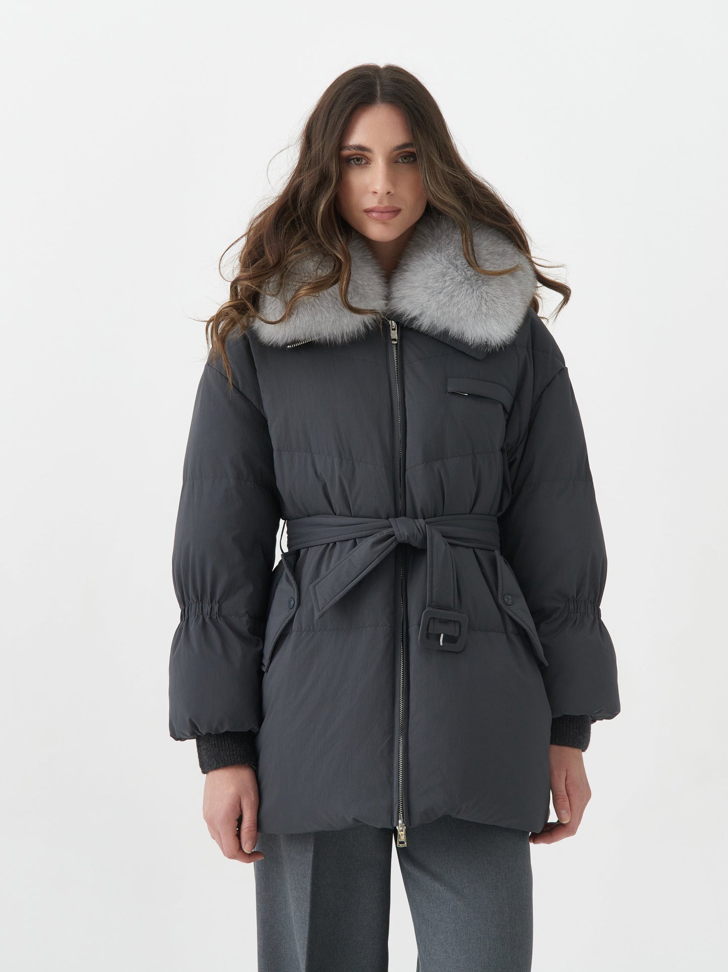 Genuine Blue Fox Down Fill Coat