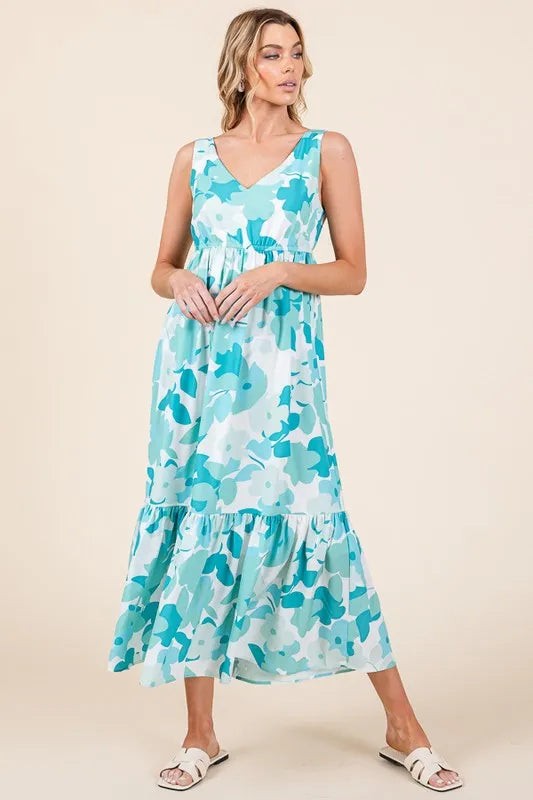 Lime 'N' Chili Sleeveless Floral Print V-Neck Midi Dress