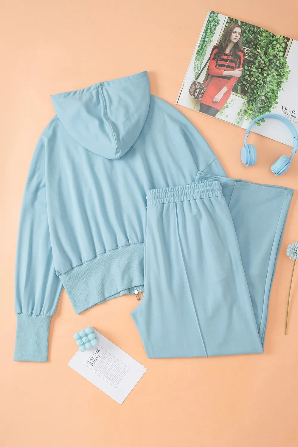 Zip-Up Hoodie and Pants Active Set Light Blue