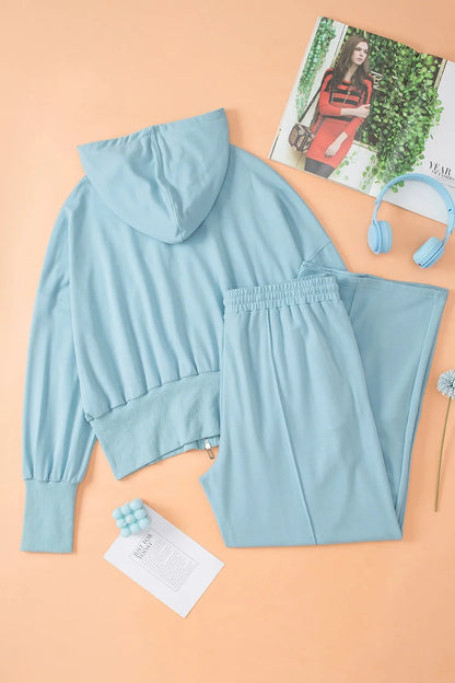 Zip-Up Hoodie and Pants Active Set Light Blue