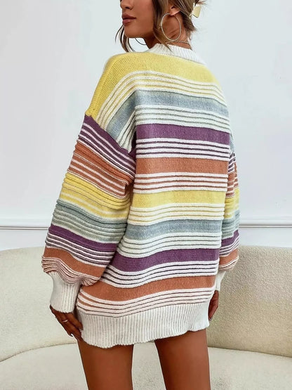 Rainbow Striped Drop Shoulder Oversized Sweater