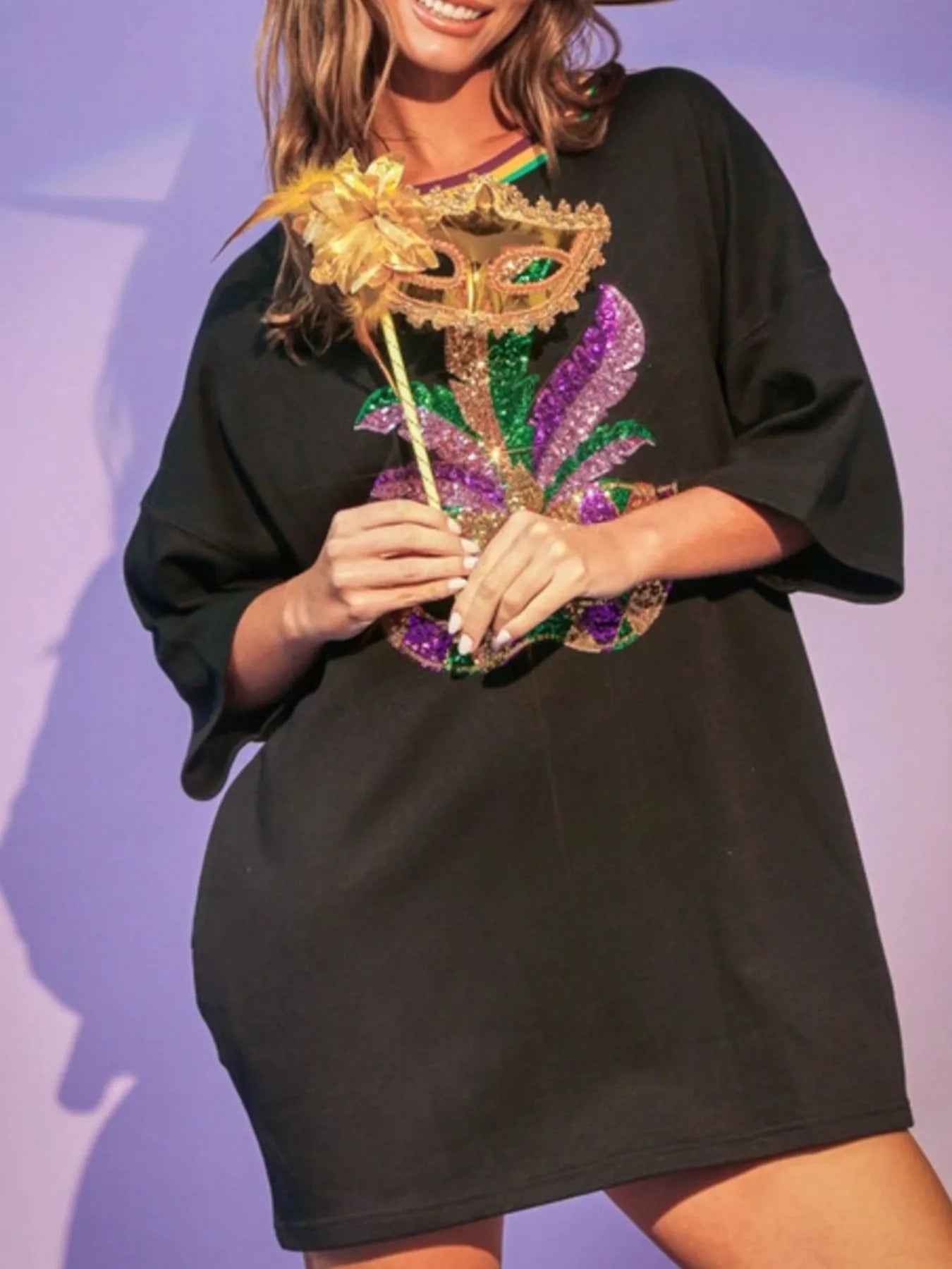 Sequin Round Neck 3/4 Sleeve Dress