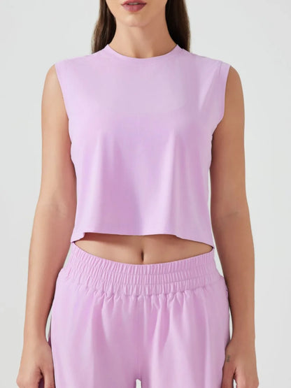 Millennia Round Neck Cropped Active Tank Pink Purple