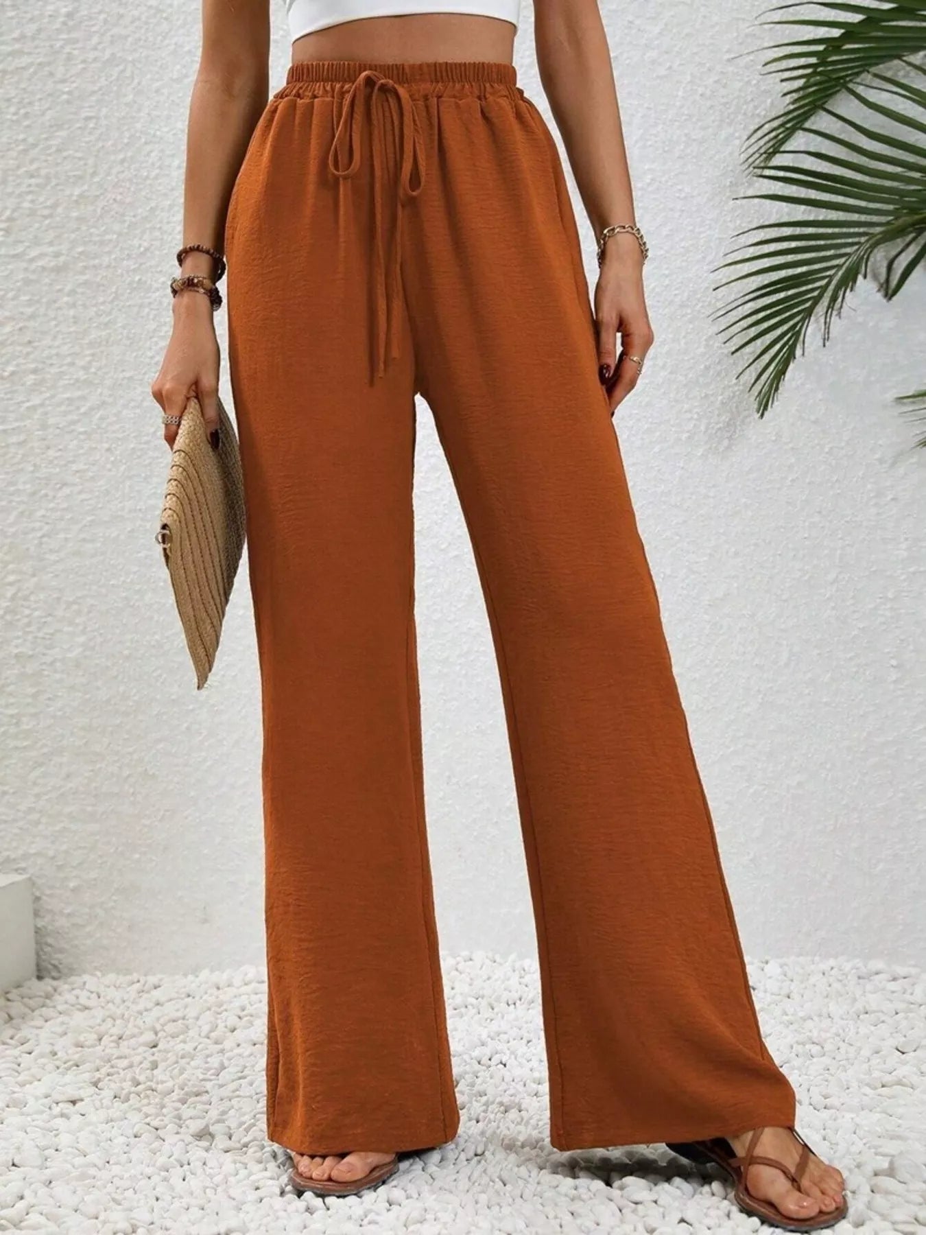 Casual Drawstring Wide Leg Pants