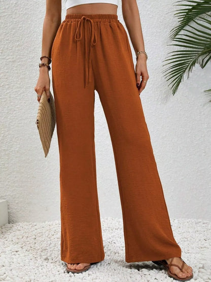Casual Drawstring Wide Leg Pants