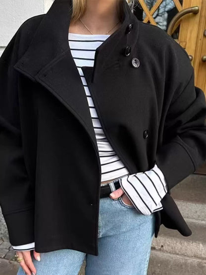 Wool Blend Long Sleeve Outerwear Black