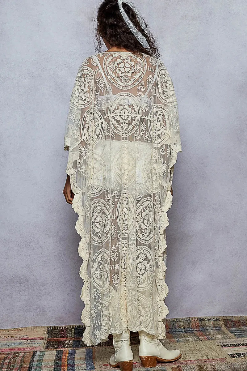POL Lace Embroidered Beach Cover Up Kaftan