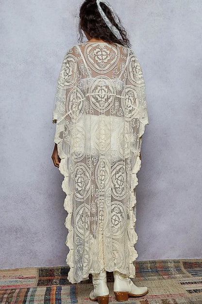 POL Lace Embroidered Beach Cover Up Kaftan