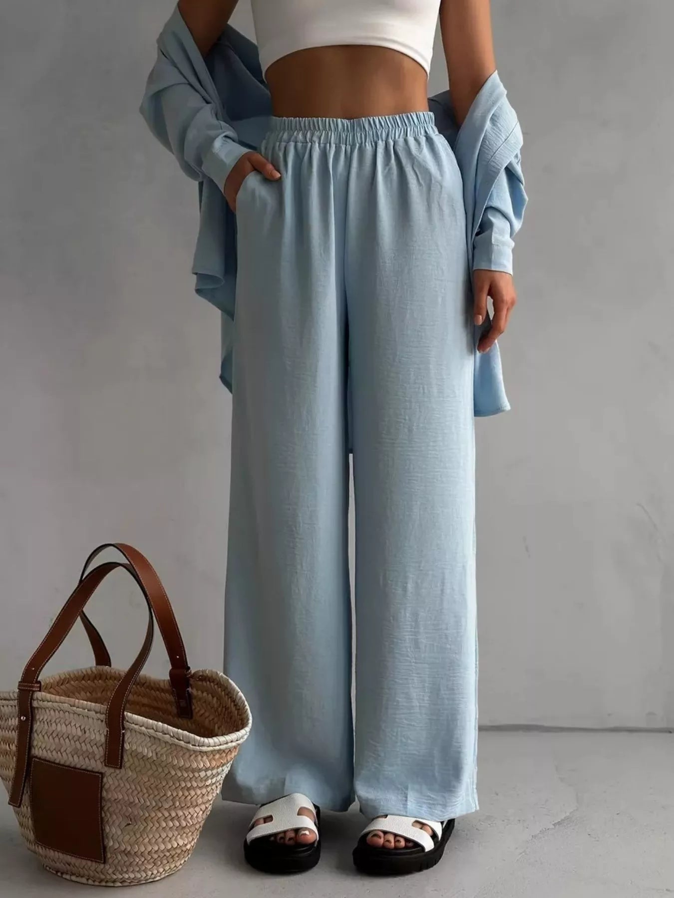 Button Up Long Sleeve Shirt and Pants Set