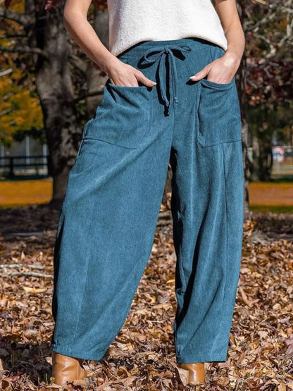 Casual Corduroy Wide Leg Pants with Pockets Blue