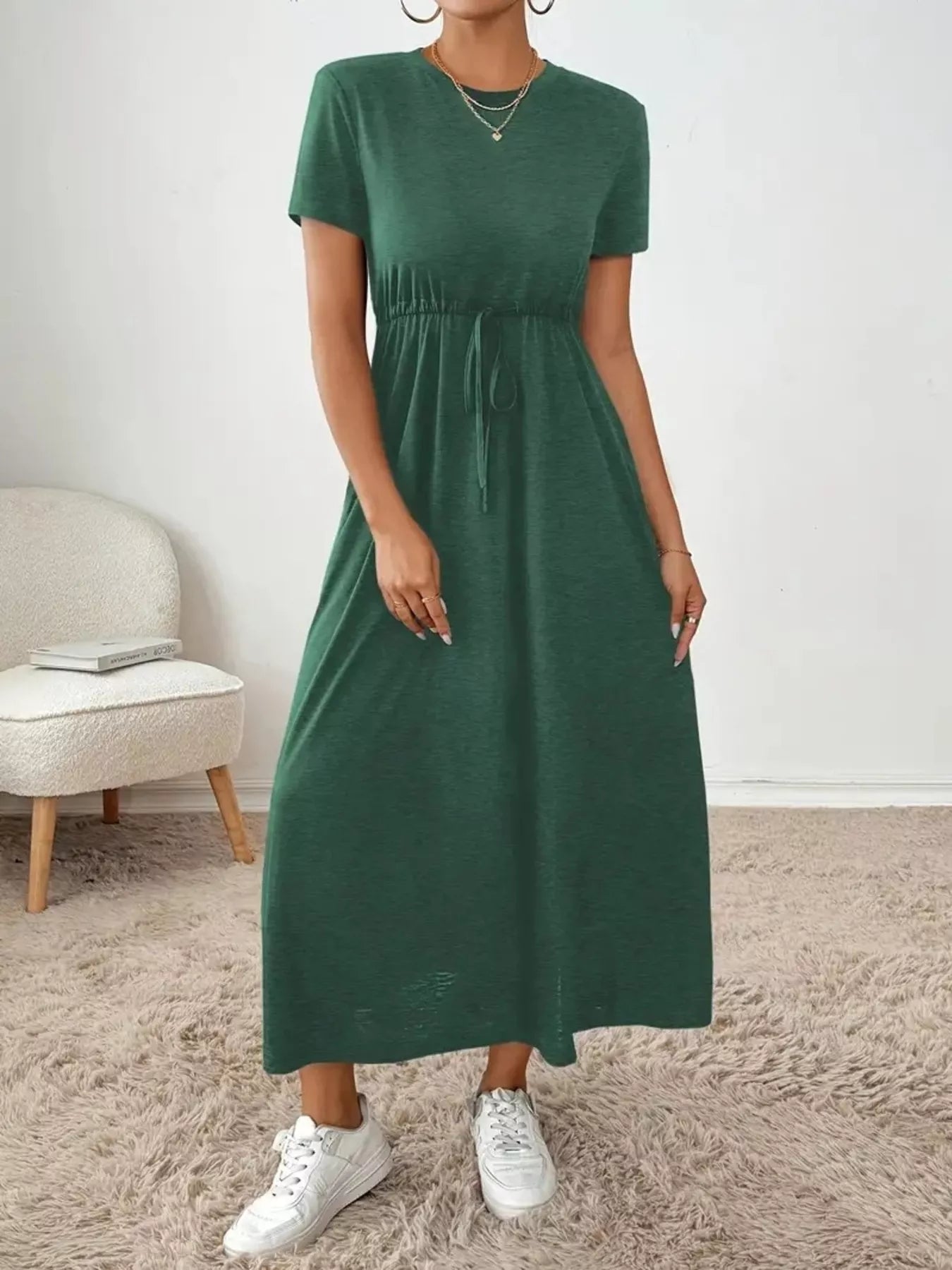 Casual Drawstring Waist Short Sleeve Tee Dress
