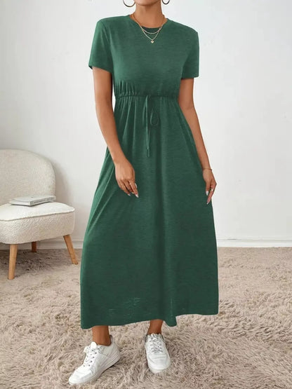Casual Drawstring Waist Short Sleeve Tee Dress