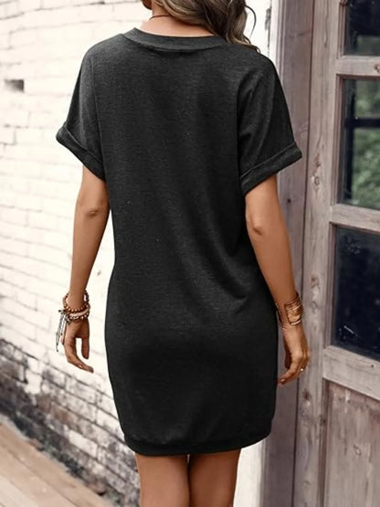 V-Neck Short Sleeve Mini Tee Dress