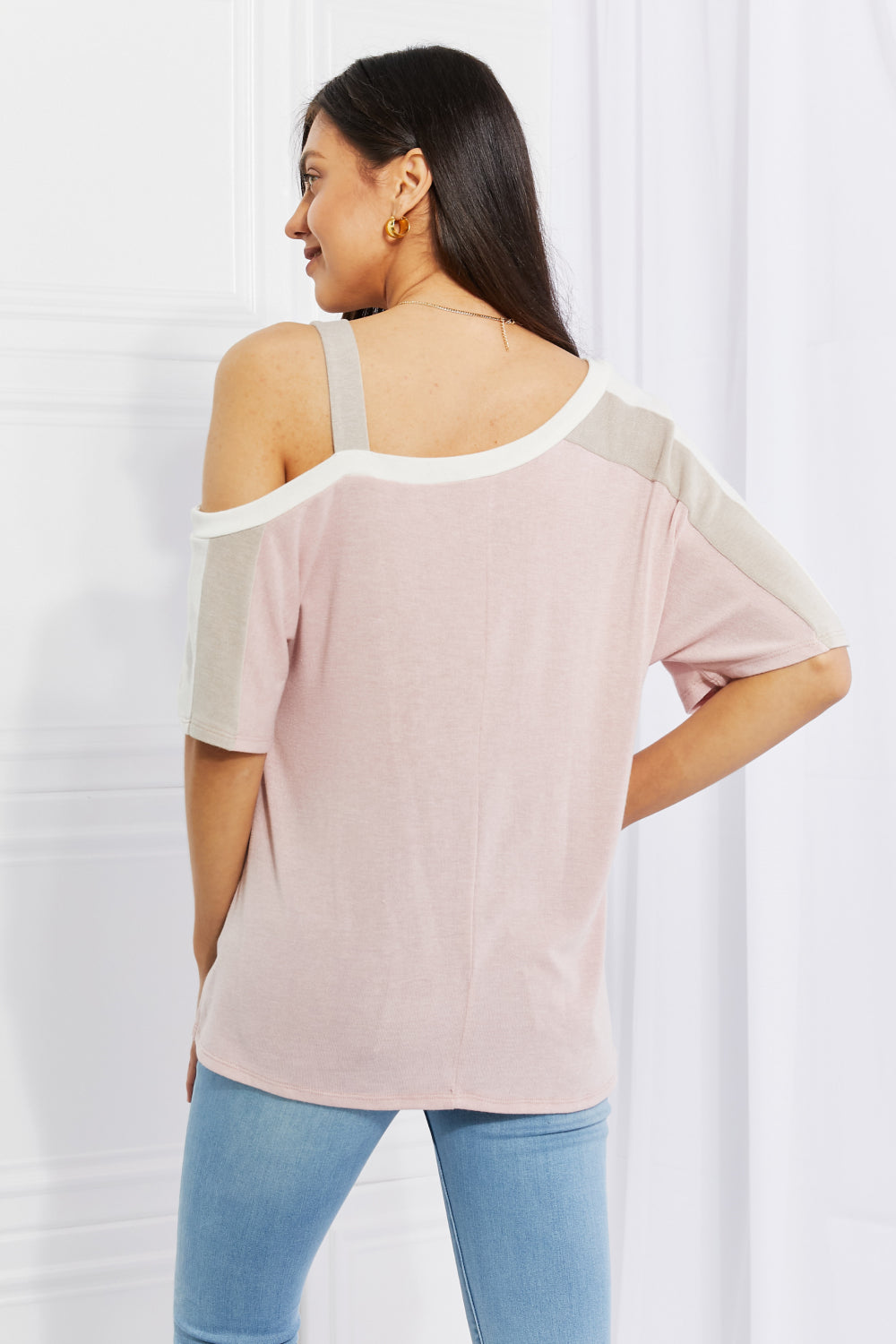 One-Shoulder Cold-Shoulder Tee with Side Slits