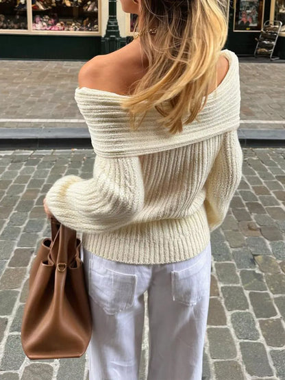 Off-Shoulder Ribbed Knit Sweater