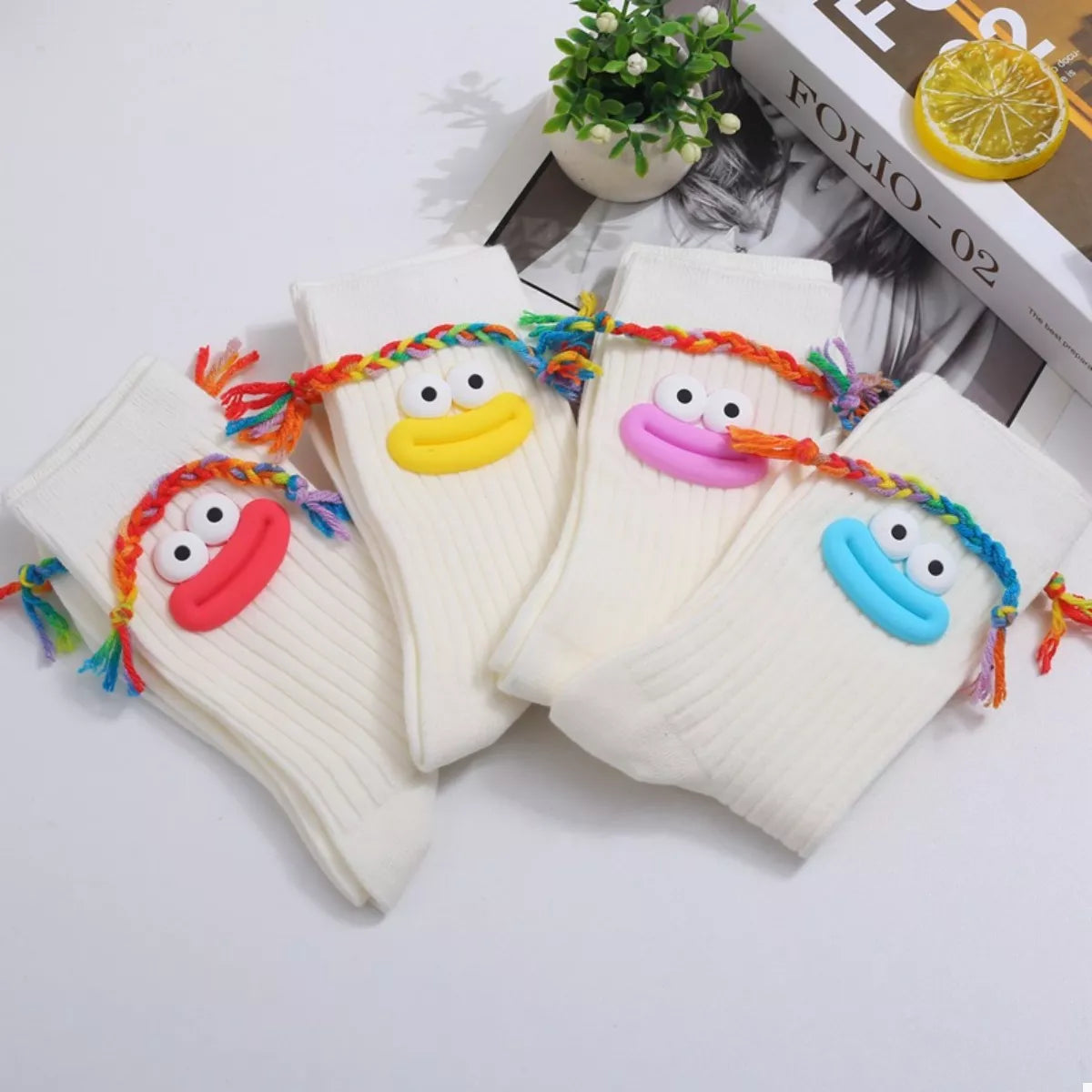 Cartoon Ribbed Knit Crew Socks