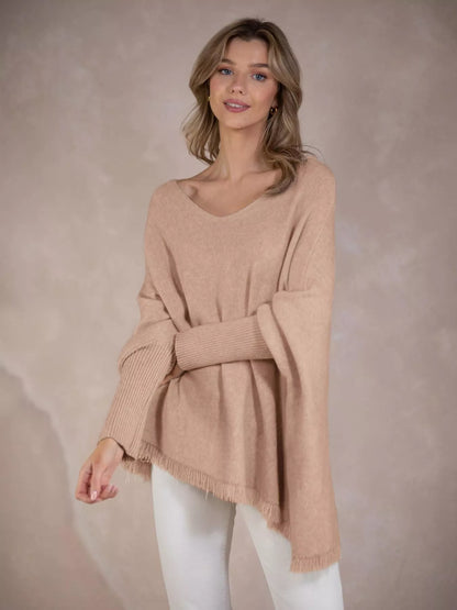 Raw Hem V-Neck Sweater