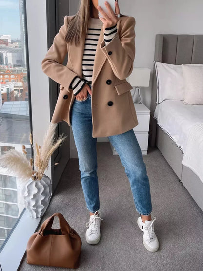 Lapel Collar Double-Breasted Blazer