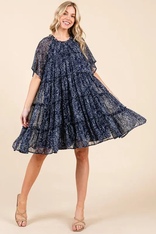 Lime 'N' Chili Ditsy Floral Print Sheer Ruffle Detail Mini Dress