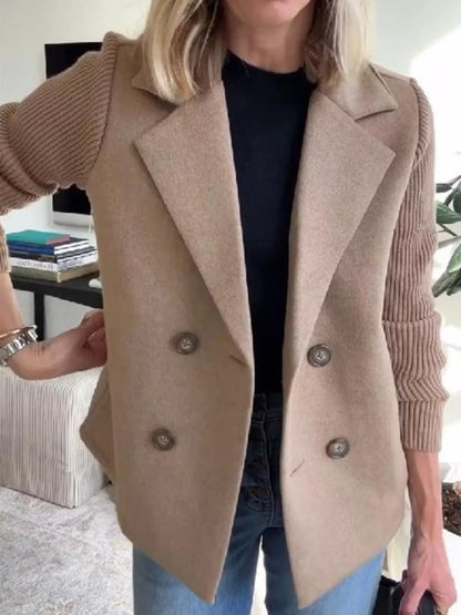 Full Size Knit Sleeve Double-Breasted Outerwear Plus Size Taupe