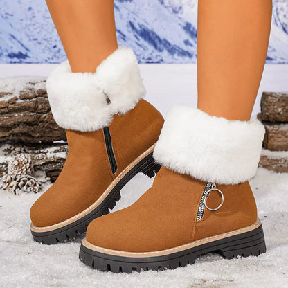 Fuzzy Ankle Boots with Zipper Detail Brown