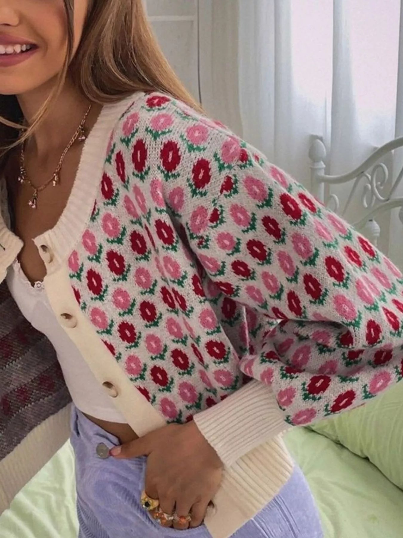 Floral Button Up Long Sleeve Cardigan