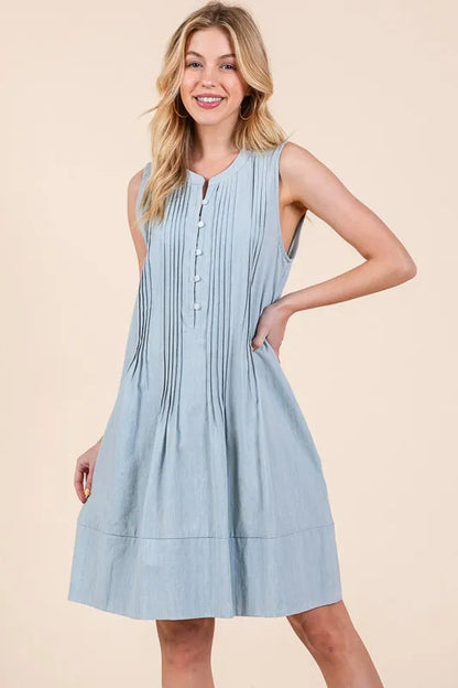 Lime 'N' Chili Denim Pintuck Detail Sleeveless Midi Dress