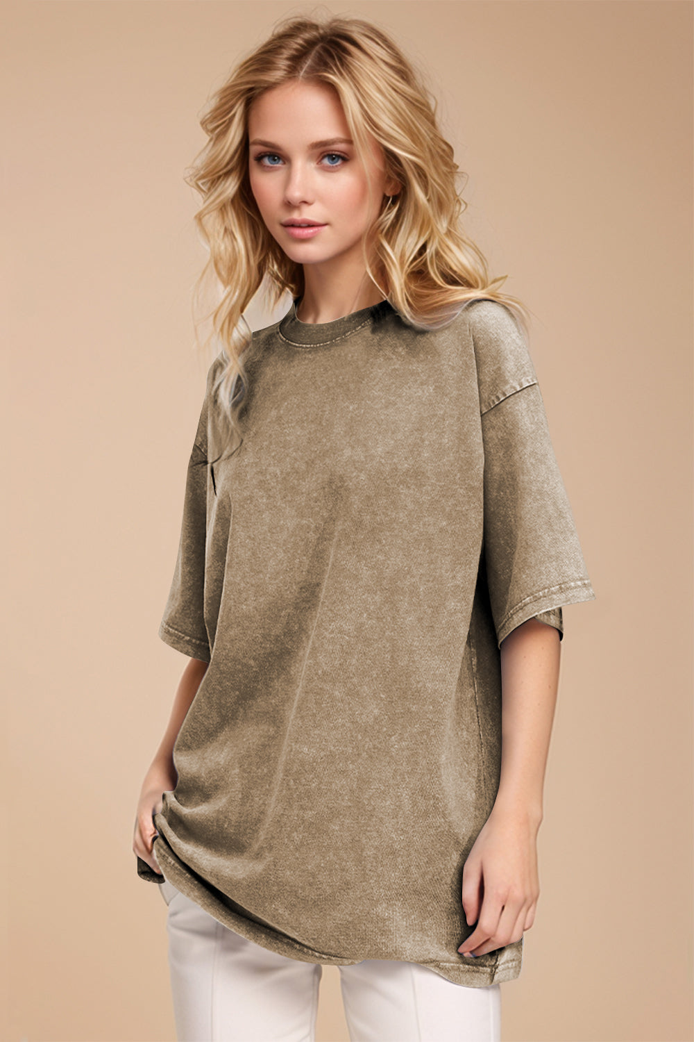 Basic Bae Round Neck Half Sleeve T-Shirt Taupe