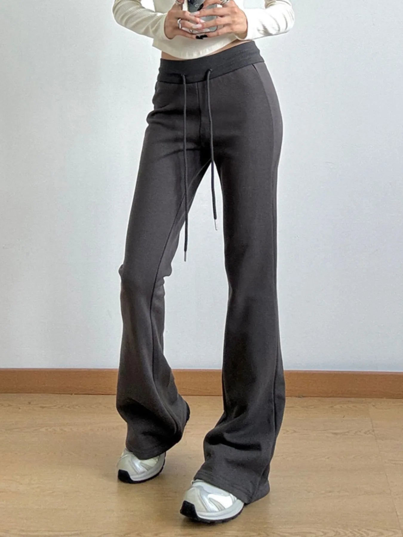 High Waist Flare Drawstring Casual Pants