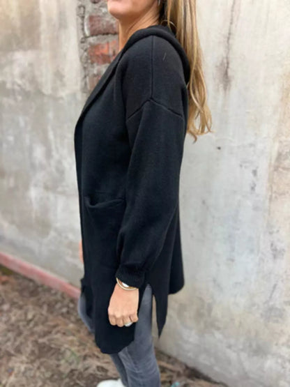 Full Size Open Front Hooded Cardigan Plus Size