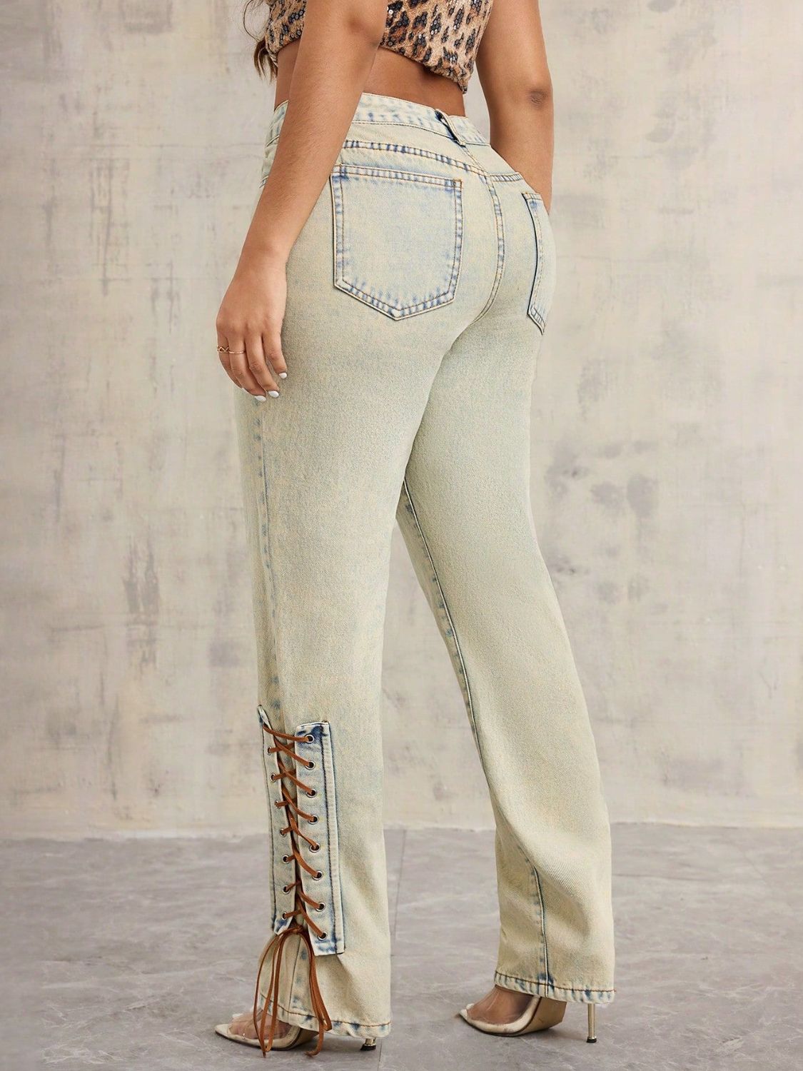 Lace-Up High Rise Jeans