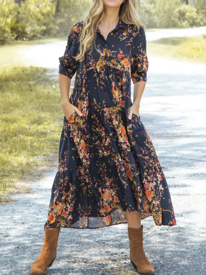 Full Size Printed Half Sleeve Midi Dress Plus Size