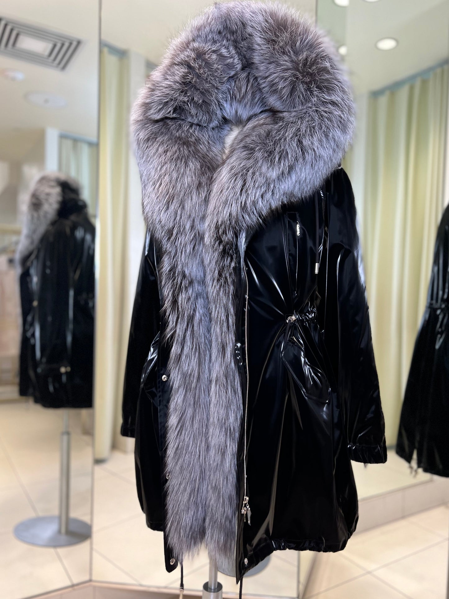 Genuine Silver Fox Fully Lined Hood Rabbit Insulated Parka