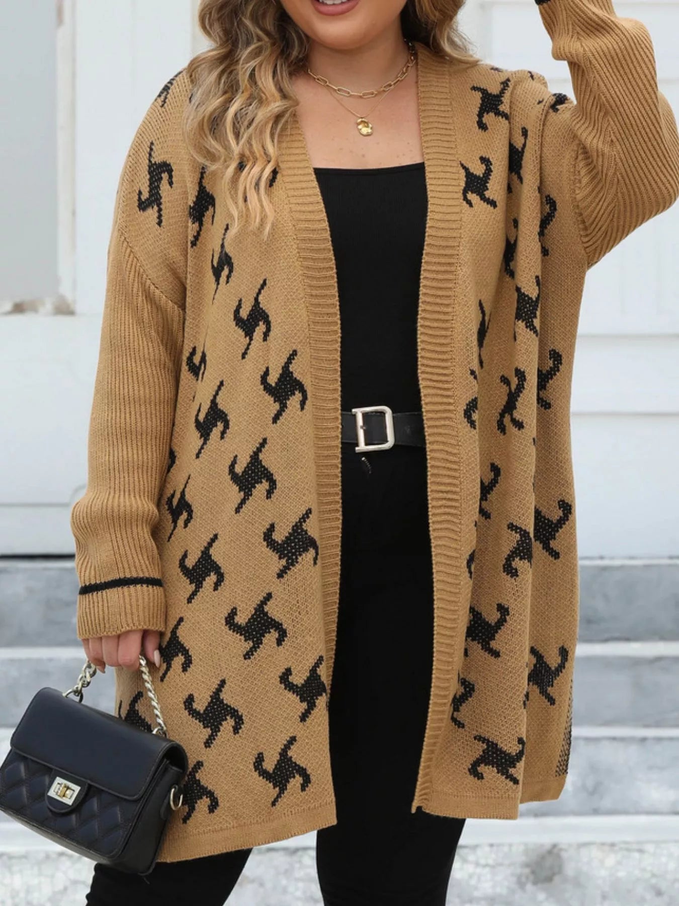 Plus Size Open Front Drop Shoulder Knit Cardigan