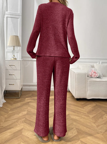 Ribbed Long Sleeve Top and Pants Lounge Set