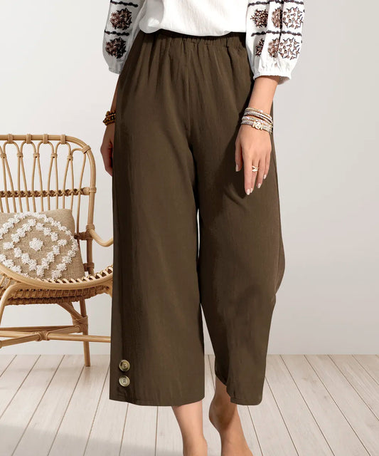 Wide Leg Cropped Pants Coffee Brown