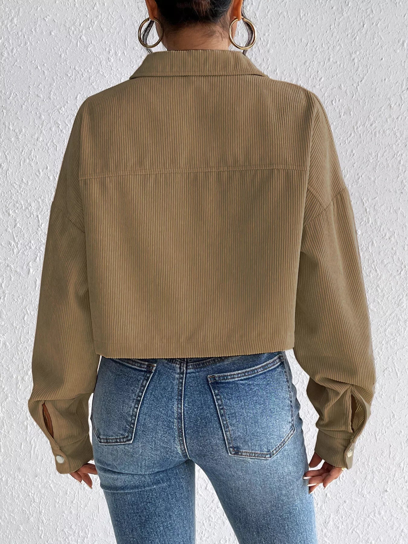 Casual Corduroy Snap Down Cropped Jacket