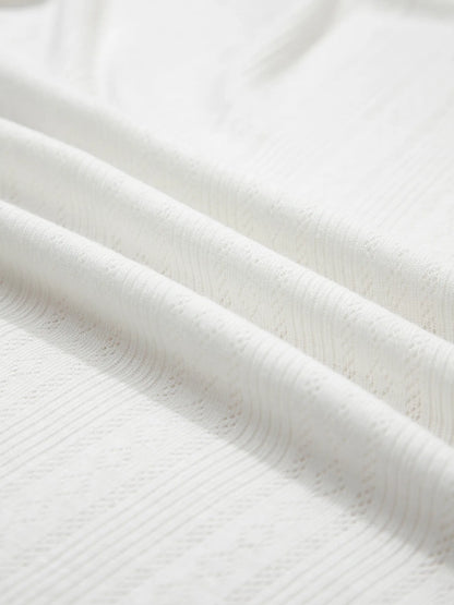 Scalloped Lace Trim Jacquard Textured T Shirt