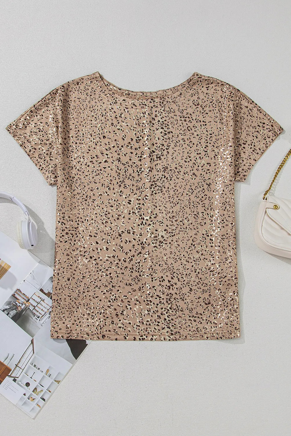Parchment Shimmer Leopard Print Dolman Sleeve T Shirt
