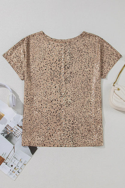 Parchment Shimmer Leopard Print Dolman Sleeve T Shirt